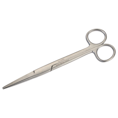 Stainless steel Mayo Dissecting Scissors with straight blades and circular finger grips.