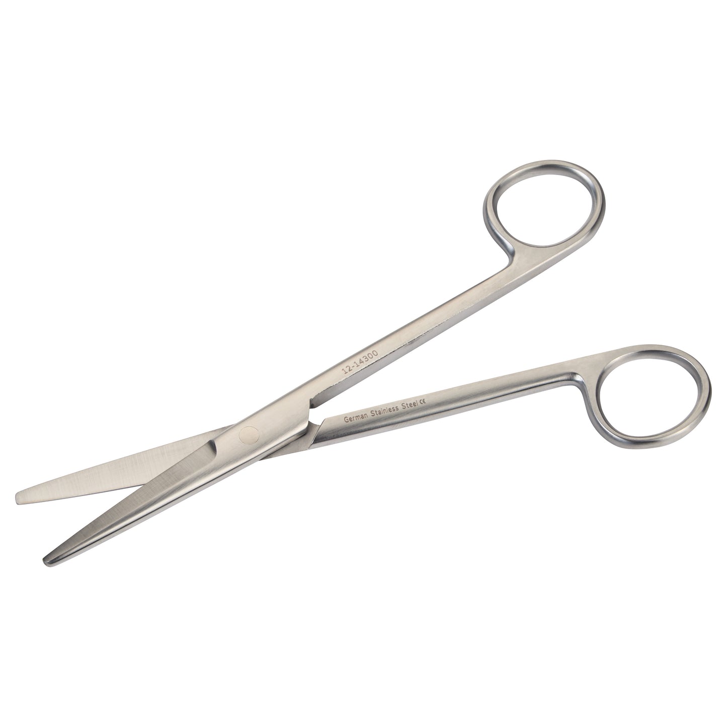 Mayo Dissecting Scissors with straight blades made of German stainless steel, featuring finger loops and a polished finish.