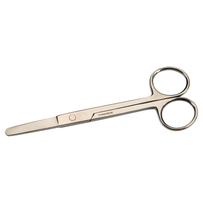 Straight, blunt-tip operating scissors with circular handles on a white background.