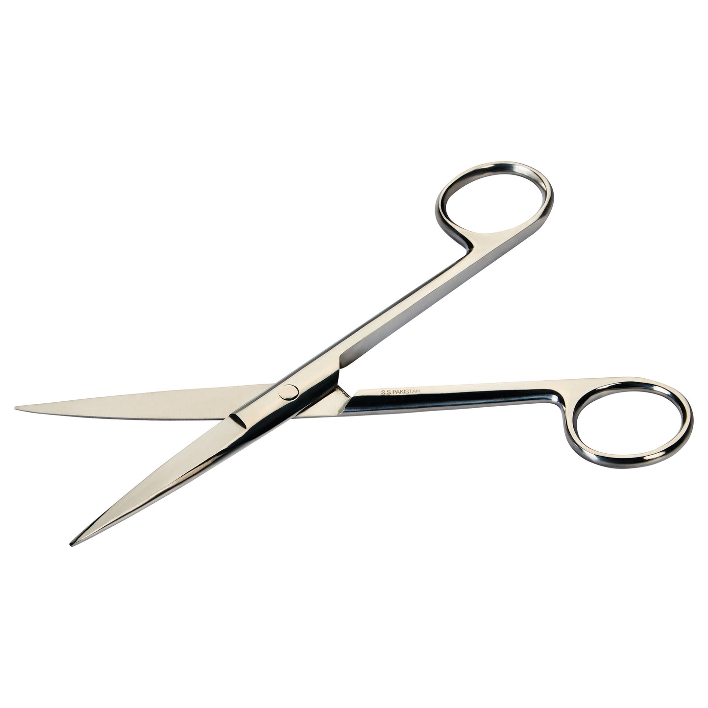 Operating Scissors with looped handles and sharp, pointed stainless steel blades, shown in an open position.