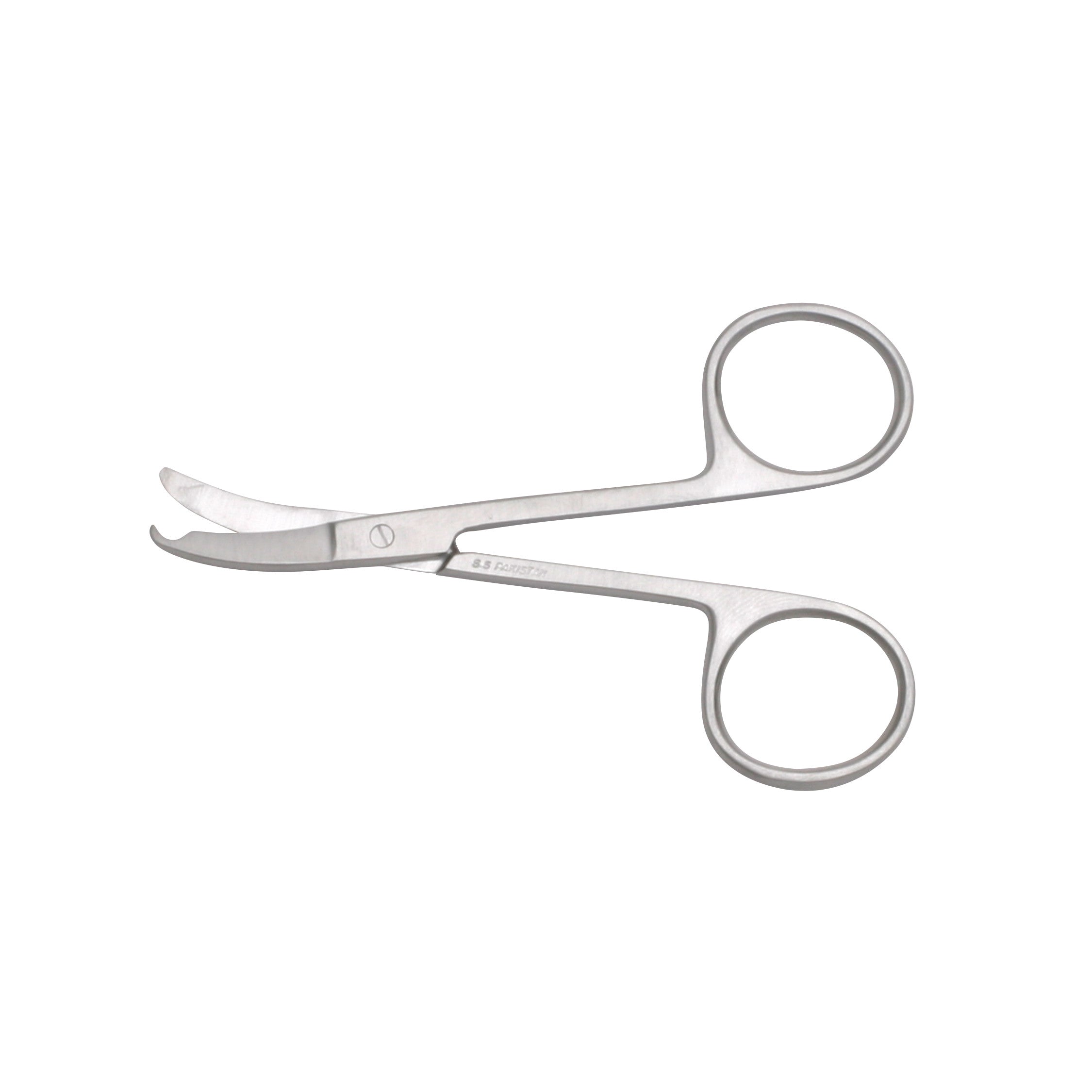 Shortbent Stitch Scissors with curved blades and finger loops, designed for cutting stitches in medical procedures.