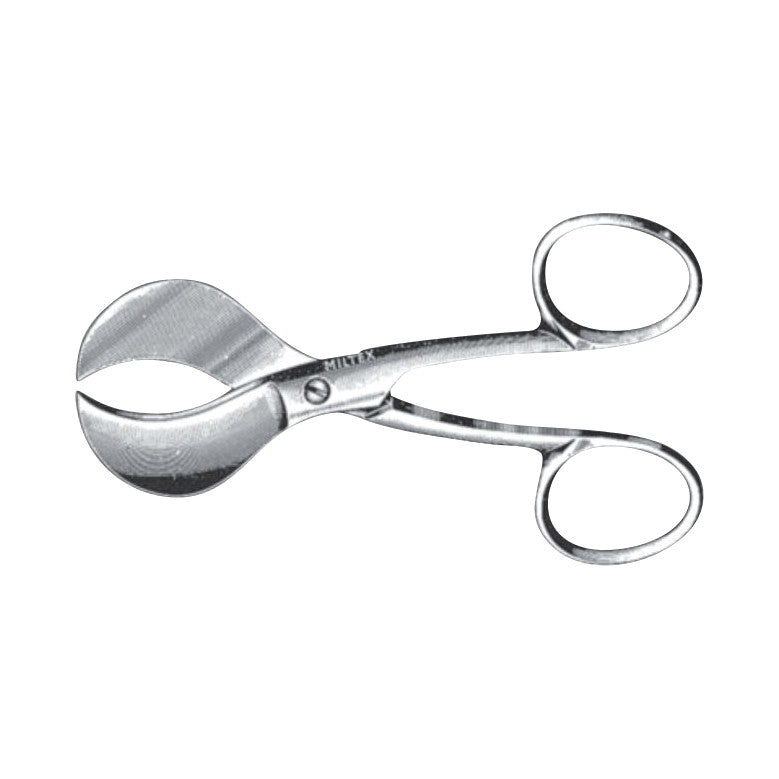 Silver Umbilical Scissors with round handles and curved blades, used for cutting the umbilical cord in medical settings.