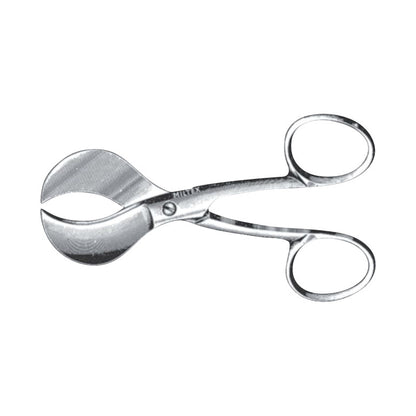 Silver Umbilical Scissors with round handles and curved blades, used for cutting the umbilical cord in medical settings.
