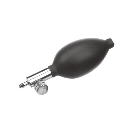 A black Bulb/Thumbscrew Valve Combination for Welch Allyn Tycos Sphygmomanometer on a white background.