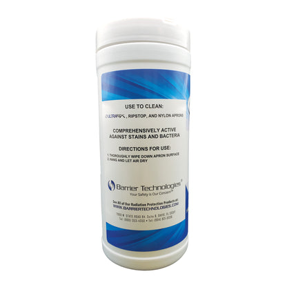 Container of Barrier Technologies Secure Shield X-Ray Apron Cleaning Wipes, used for cleaning apron surfaces and active against stains and bacteria.