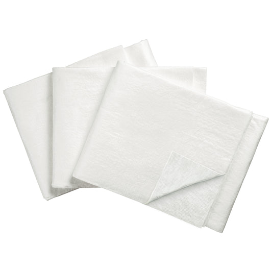 Four SpilfyterMED White Absorbent Mats for Emergent Use are layered and displayed on a plain background.