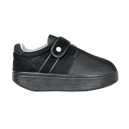 The DARCO Closed Toe Wound Care Shoe System is a black shoe with a thick sole and a strap closure for support.