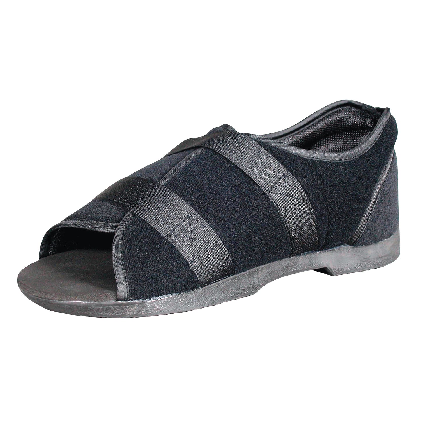 The DARCO Softie Shoe, a black orthopedic shoe with adjustable straps and a flat sole.