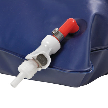Close-up of the AliMed Bean Bag Positioner with Cutout, showing a red and white valve on a blue surface for air adjustment.