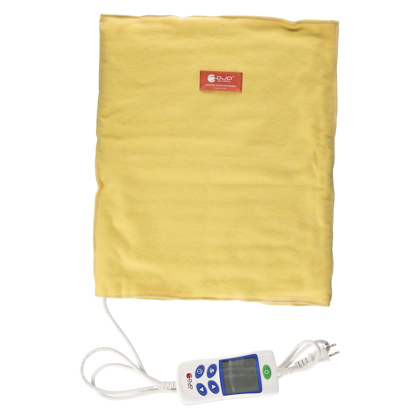 A yellow Theratherm Automatic Moist Heat Pack with a digital controller and cord for therapeutic heat application.