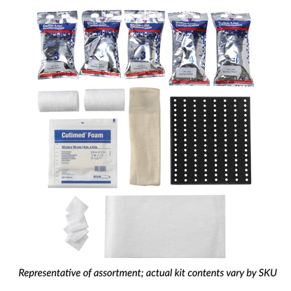 The Cutimed Off-Loader Select Total Contact Cast System, Synthetic Kit includes a variety of wraps, foam, and casting components.