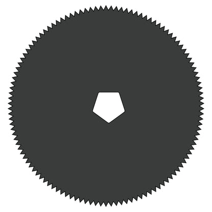 A circular "Cast Saw Blade for DeSoutter CleanCast CC4, CC5, CC6, and CSB Cast Saws" with sharp, evenly spaced teeth and a pentagon center hole.