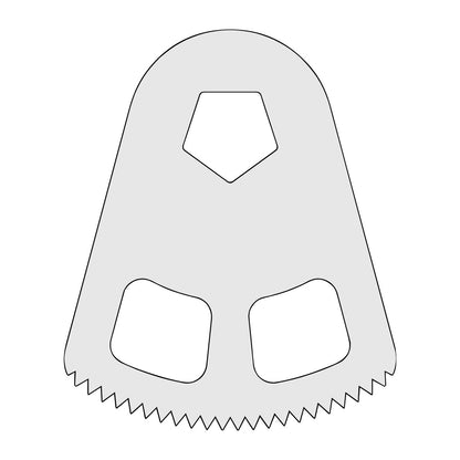 Illustration of a Cast Saw Blade compatible with DeSoutter CleanCast CC4, CC5, CC6, and CSB Cast Saws, showing a triangular cutting edge.