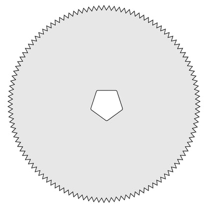 Circular Cast Saw Blade for DeSoutter CleanCast CC4, CC5, CC6, and CSB Cast Saws with serrated edges and a pentagonal center hole.