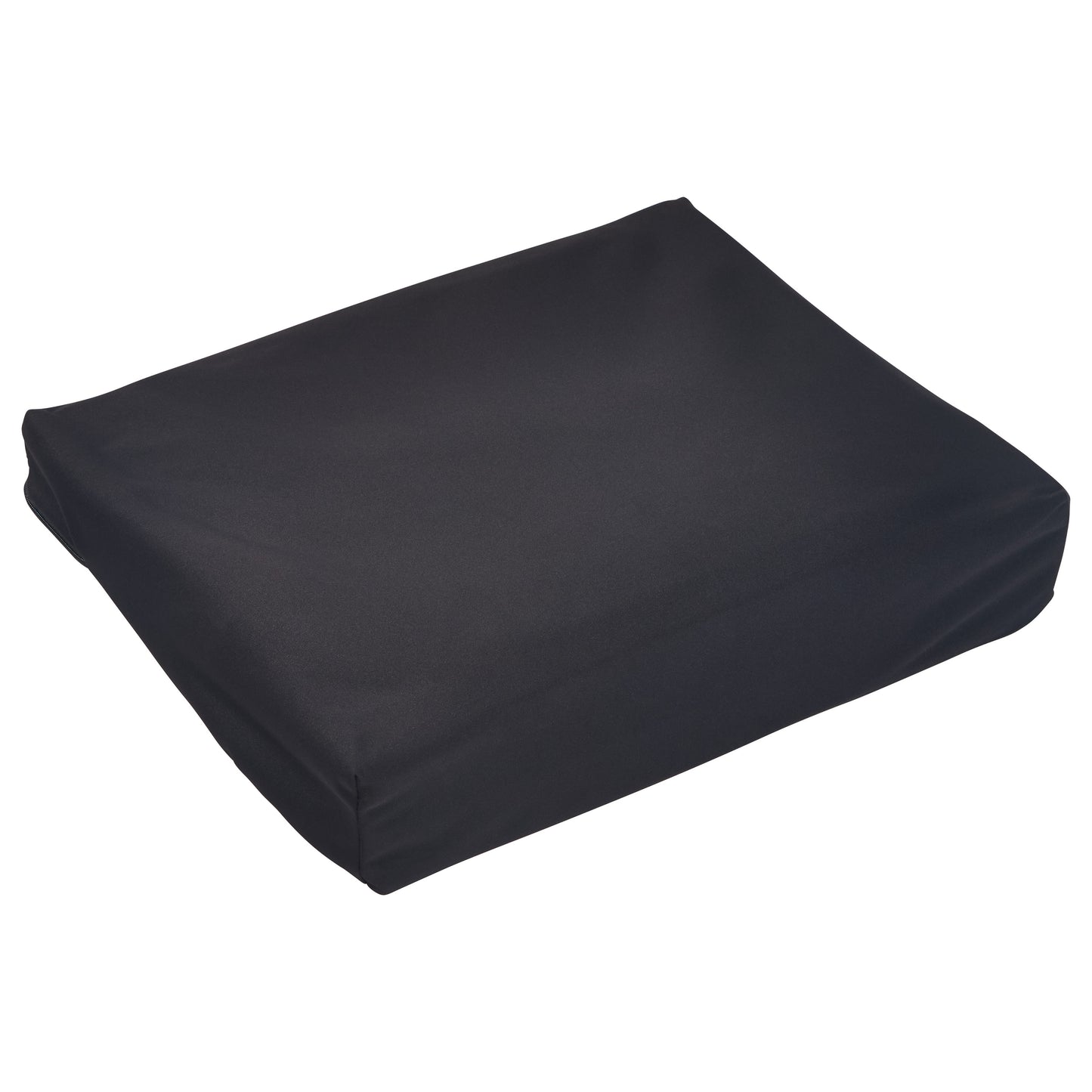 A black SkiL-Care Ultra Gel-Foam Vinyl Wedge Wheelchair Cushion with a smooth, slightly sloped surface.