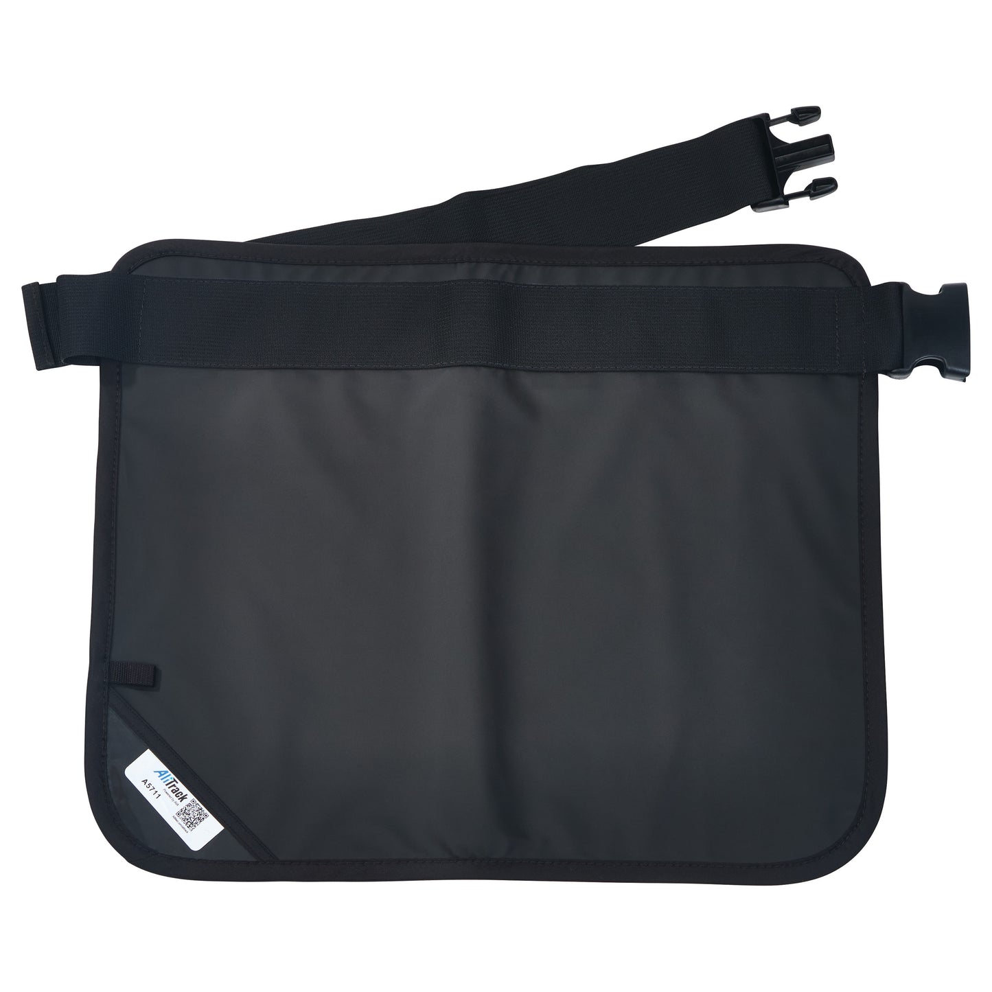 AliMed Mini Apron, a black protective apron with an adjustable strap and buckle, features a small label in the corner.