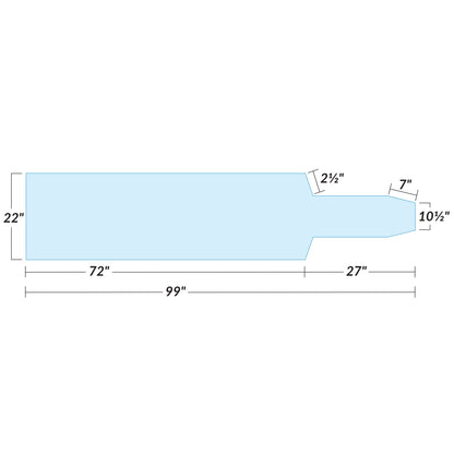 Diagram of the AliMed Support Surface for Picker Angiography Table, showing dimensions: 99" long, 22" wide, and detailed cuts.