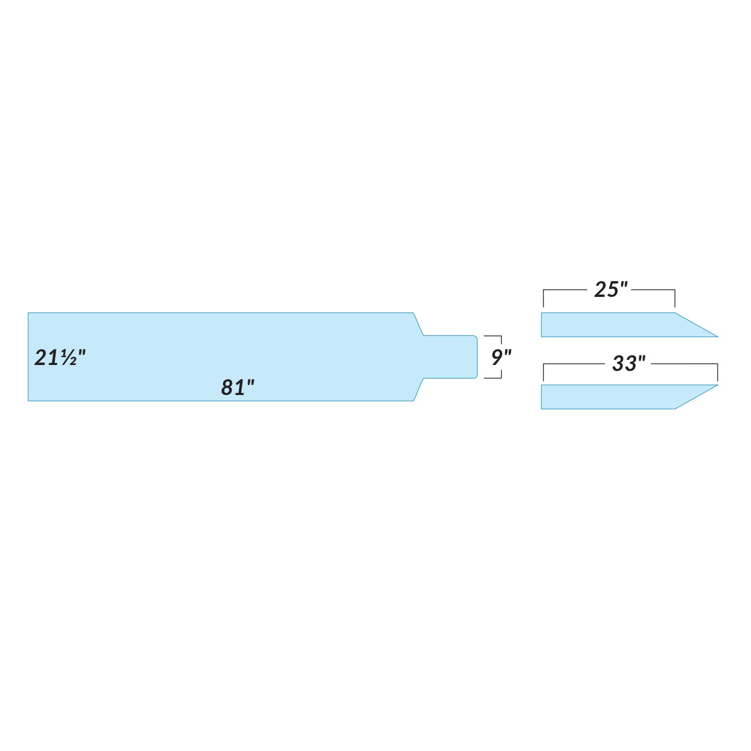 Diagram of the AliMed Support Surface for Siemens Koordinat Angio "U" Imaging Table with Armboards, showing dimensions.