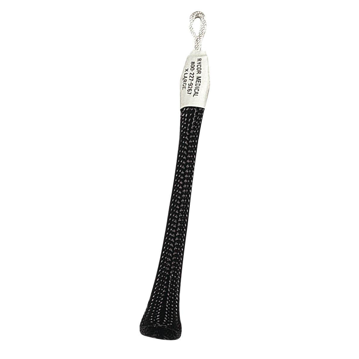 AliMed Autoclavable Soft Touch Single Finger Trap in black with a silver loop and label detailing the brand and size.