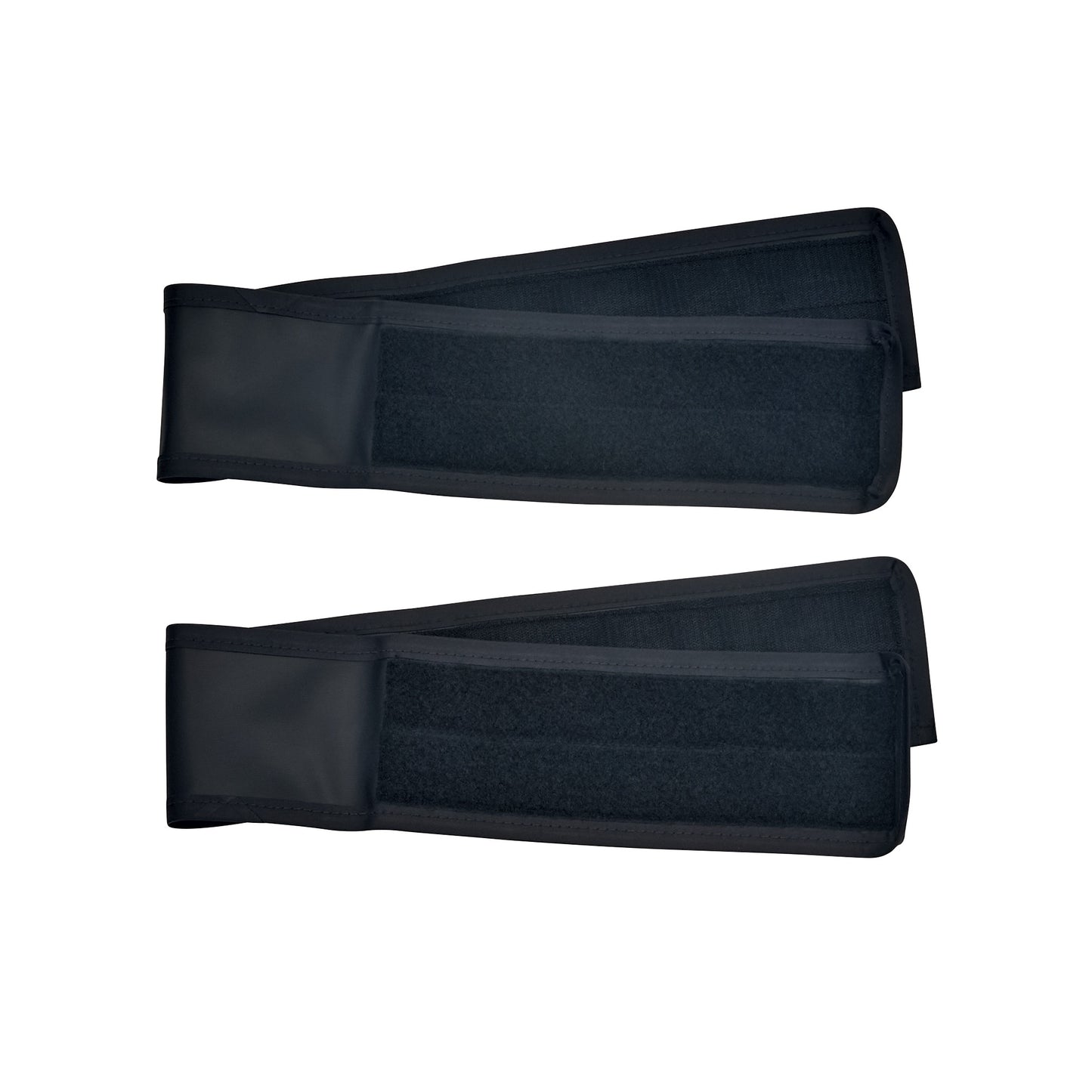 Two black AliMed Reusable Armboard Straps with Velcro fastening, used for securing arms during medical procedures, are shown.