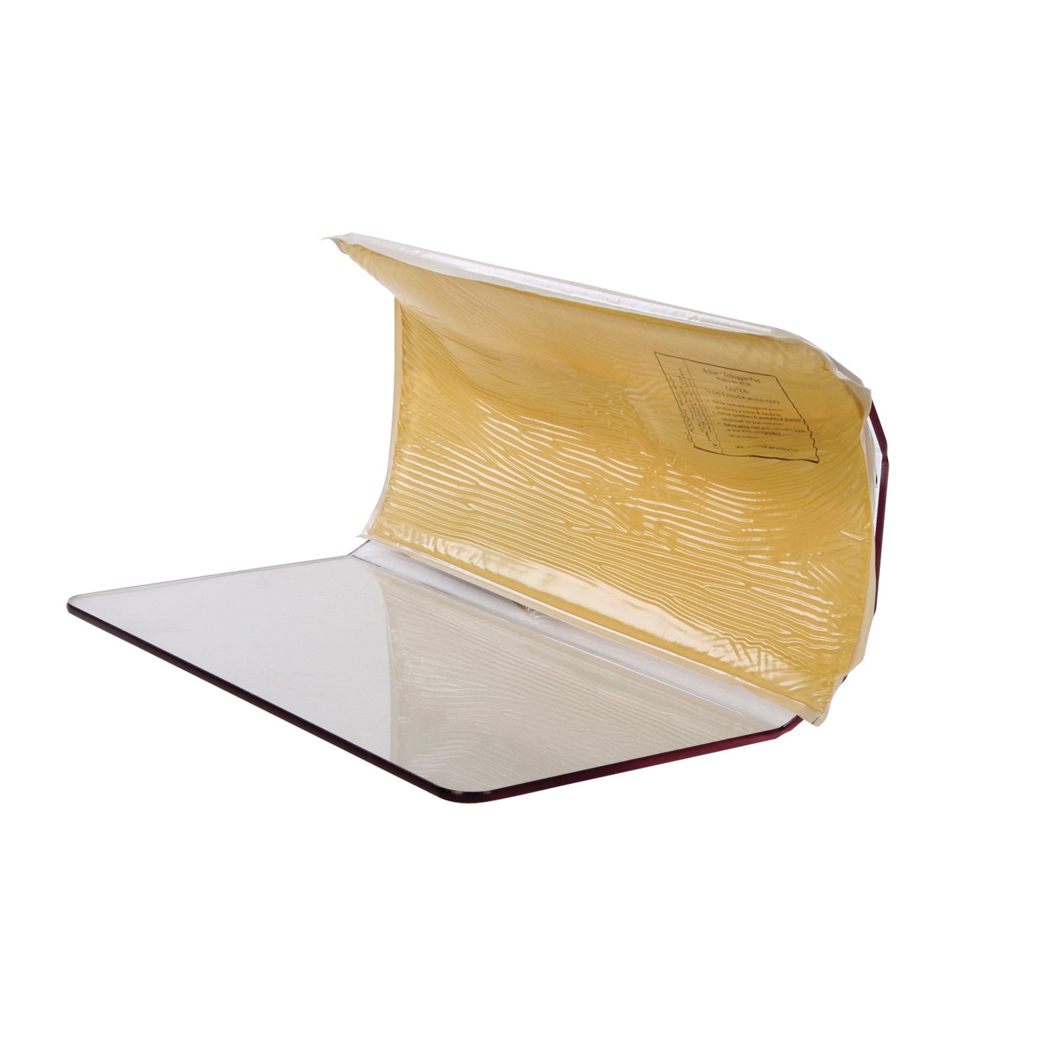 An AliMed AliGel Toboggan Gel Pad shown open, featuring a clear base and a yellow, textured gel layer on top.