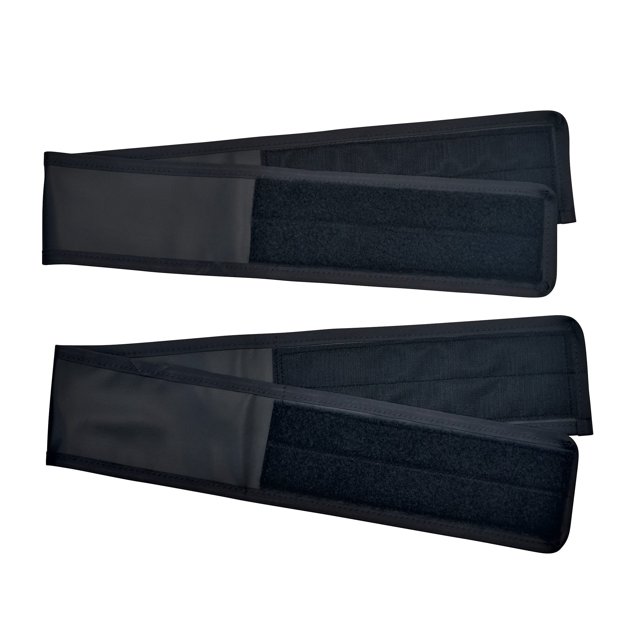 Two black AliMed Reusable Armboard Straps featuring Velcro fastening for secure attachment. They are shown side by side.
