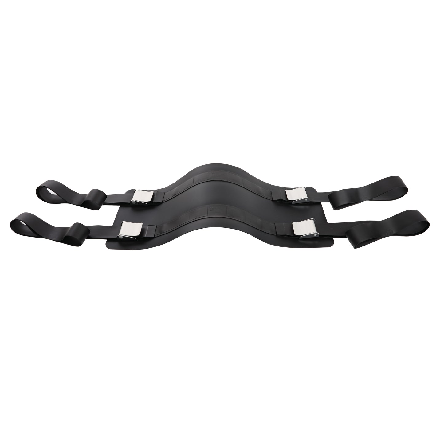AliMed VeriClean Bariatric Operating Room Table Strap with Mid-Panel, displaying black straps and silver buckles on a white background.