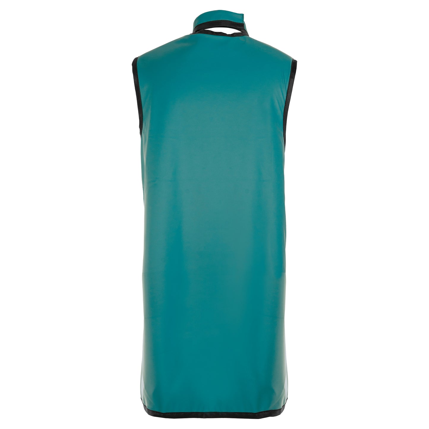 Back view of a teal Barrier Technologies UltraFlex Wrap with Support Lead-Free Apron, featuring black trim and a neck strap.