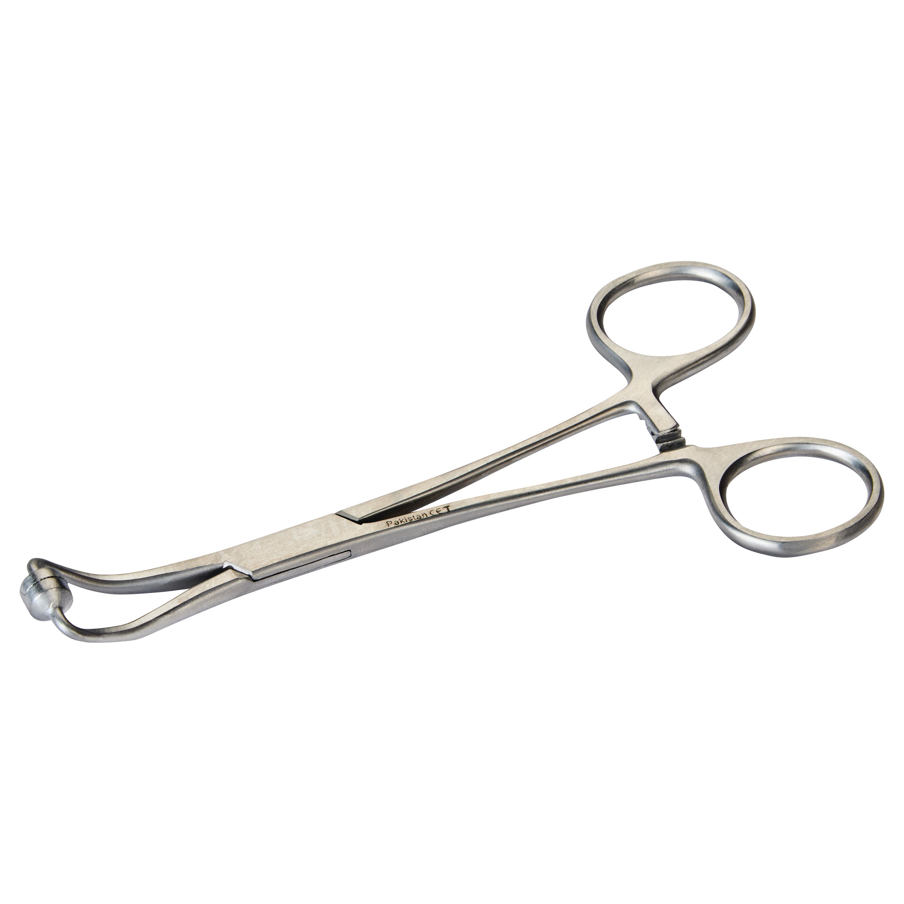 A metal Hoff Towel Clamp with looped handles and curved, blunt tips, designed for securing surgical drapes, is shown.