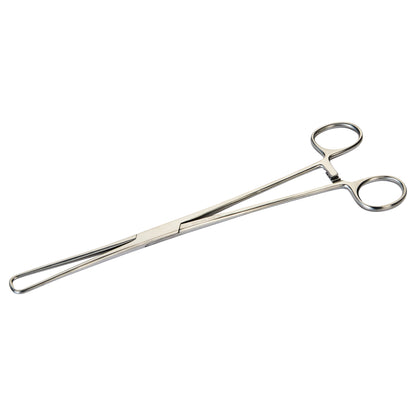 Schroeder-Braun Uterine Tenaculum Forceps, a stainless steel medical tool with long handles and looped grips, used in gynecological procedures.