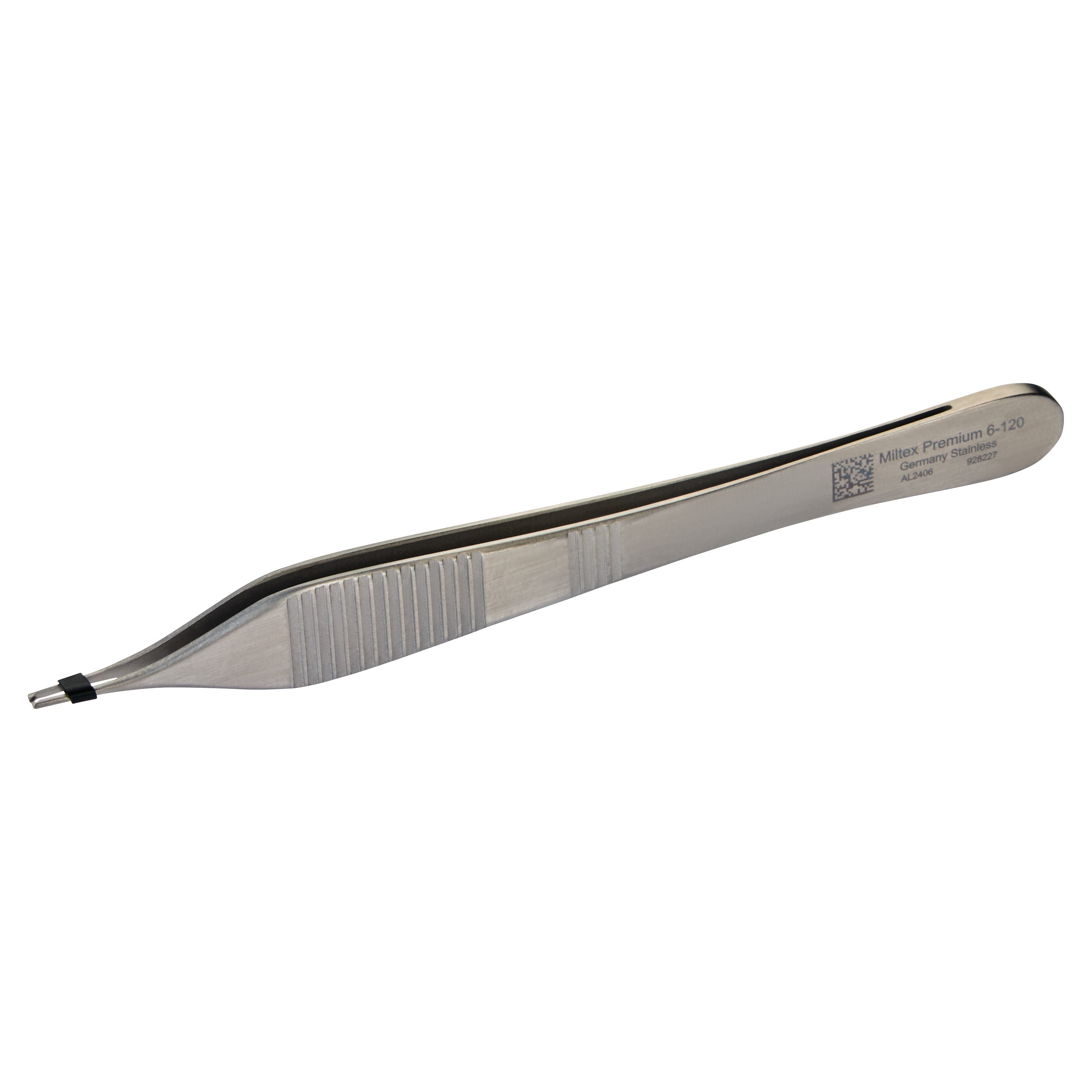 Miltex Adson Tissue Forceps with a ribbed handle and fine tips, designed for precise tissue handling in medical procedures.