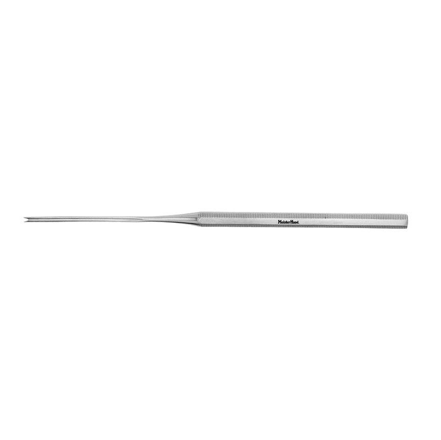 The Miltex MeisterHand Ballenger V-Shaped Chisel is a slender, metallic surgical instrument with a textured handle and pointed tip.