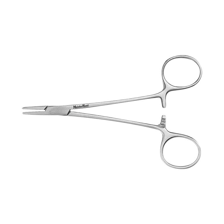 Miltex MeisterHand Webster Needle Holder with finger loops and a locking mechanism, designed for holding surgical needles securely.