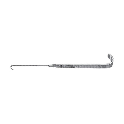A News Trachea Hook, a surgical tool with a slender handle and a small curved hook at the end, is depicted on a plain background.