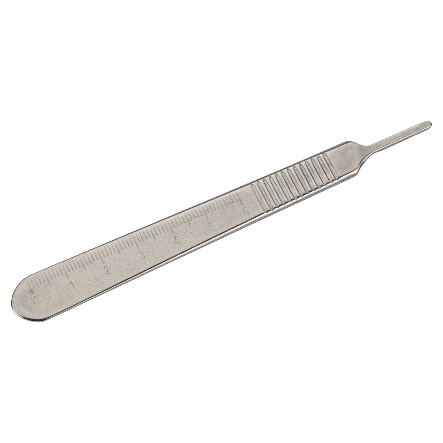 The Bard-Parker Metric Scale B-D Scalpel Handle is stainless steel with ruler markings and textured grip on one end.