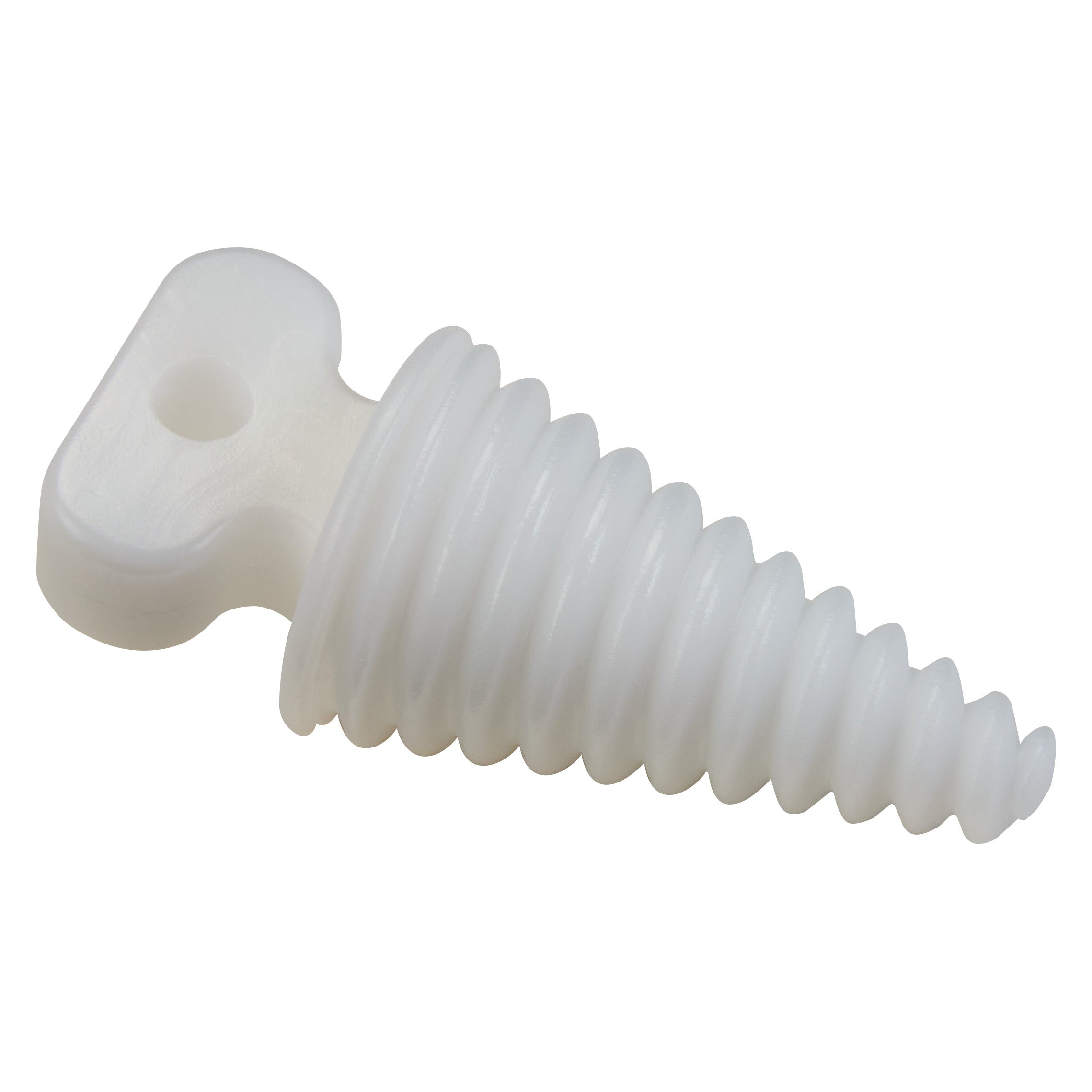 Miltex Maunder Oral Screw, a white plastic screw with a flat circular head and helical ridges, designed for dental use.