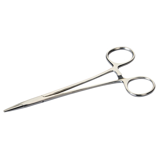 Crile-Wood Needle Holder with two loop handles and a slender, serrated jaw, used for gripping surgical needles securely.