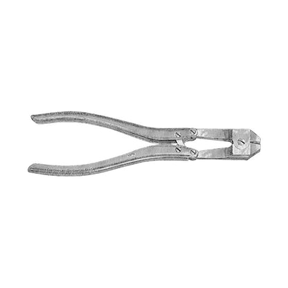 The Miltex Double-Action Pin Cutter is a metal tool with double handles and a cutting end, designed for cutting surgical pins.