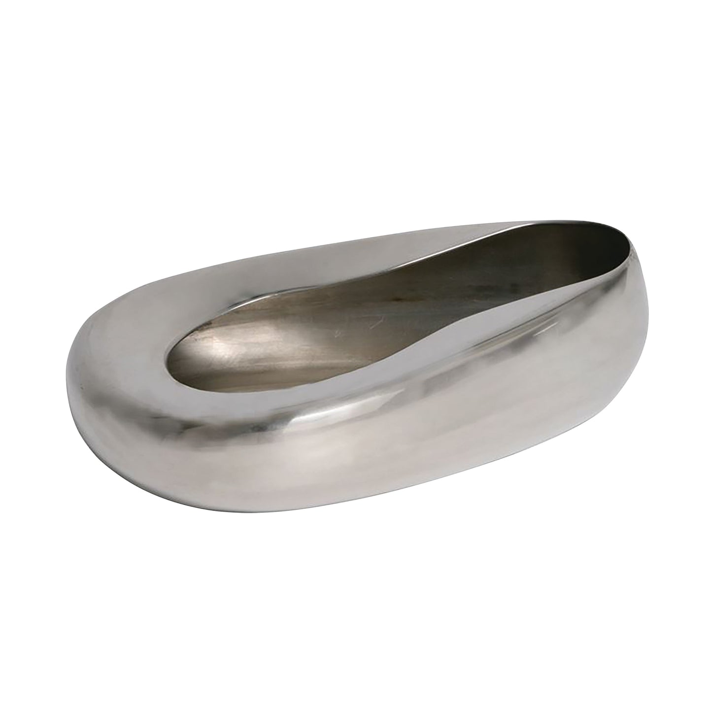 Conventional Stainless Steel Bed Pan with an oval shape and smooth, polished surface, designed for patient use.