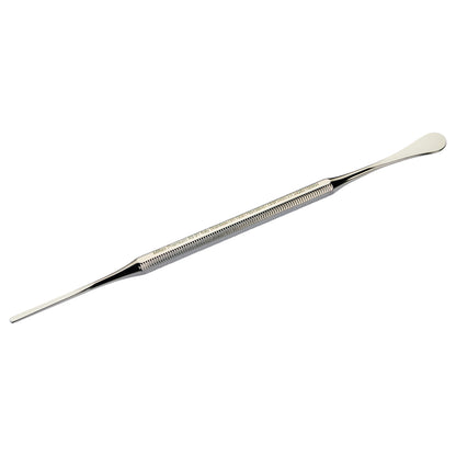 Miltex Packer and Spatula, a dual-ended steel tool with a textured handle, features a flat blade and a rounded spatula end.