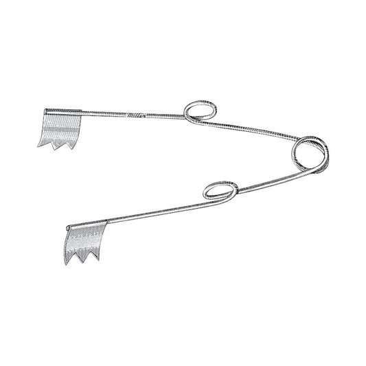 The Miltex Spring Wire Retractor is a metal surgical instrument with coil springs and toothed ends for tissue retraction.