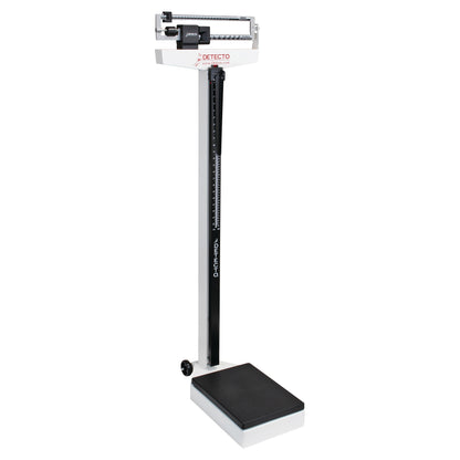 DETECTO Eye-Level Beam Scale with a black platform and measurement beam, featuring a height rod for accurate weight and height readings.