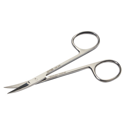 Miltex Vantage Iris Scissors made of stainless steel with curved blades and finger loops, designed for precision cutting.