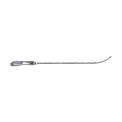 A Sims Uterine Sound with a curved, graduated metal rod and a handle designed for gynecological procedures.