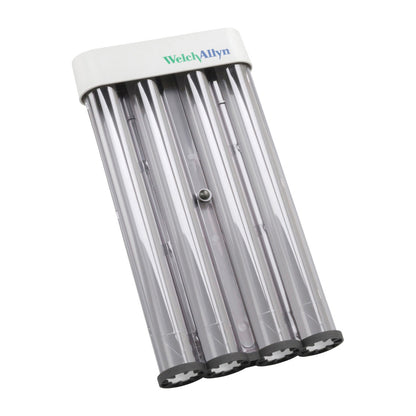 The Welch Allyn KleenSpec Specula Dispenser is a white and gray wall-mounted device for holding medical specula in place.