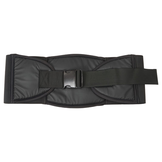 The AliMed Back Saver Belt is a black padded support belt with an adjustable strap and quick-release buckle.