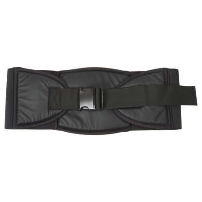 The AliMed Back Saver Belt, a black padded support belt with an adjustable buckle, is designed to provide back support.