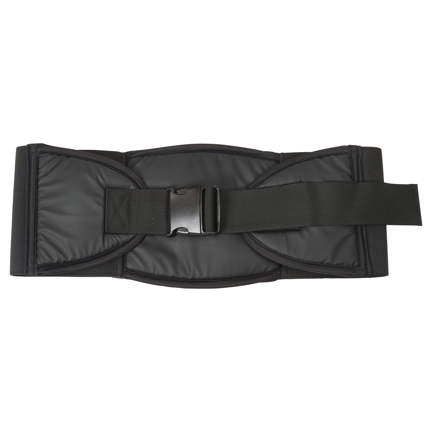 The AliMed Back Saver Belt is a black padded support belt with an adjustable strap and a plastic buckle for secure fastening.
