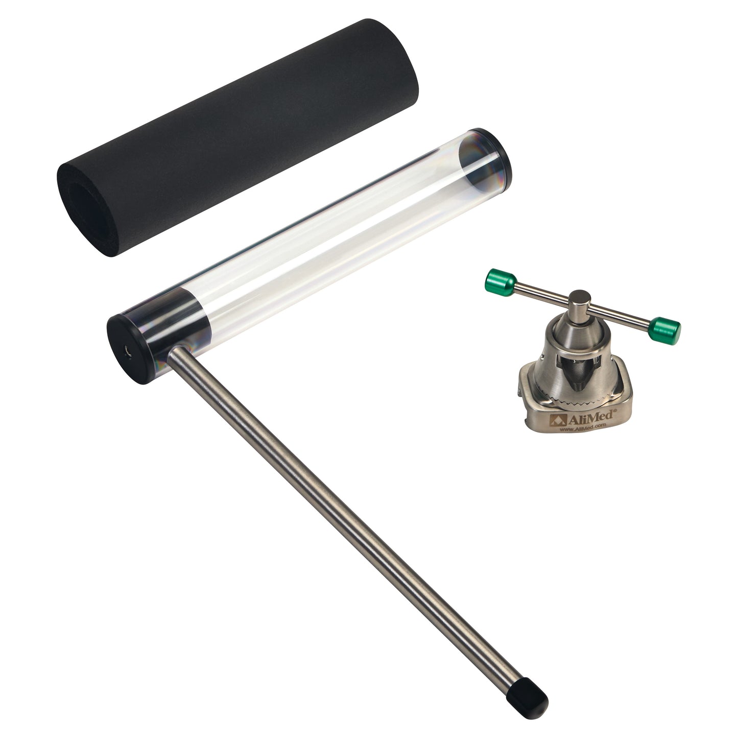 AliMed Radiolucent Total Knee Replacement (TKR) Support and Clark Socket Plus Kit. Includes transparent tube, black foam, and a clamp.