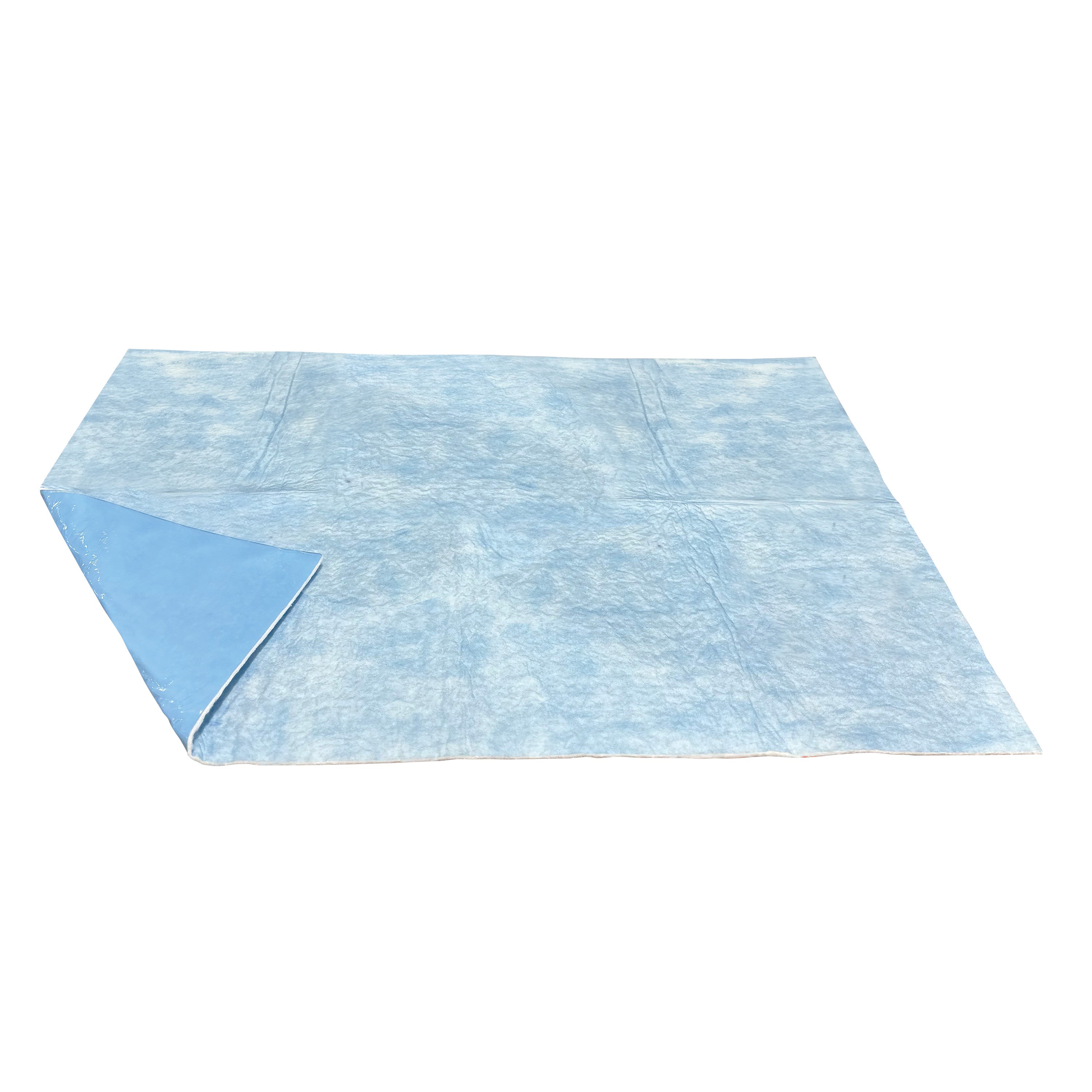 SpilfyterMat Absorbent Mat Blue, showing a rectangular blue mat with one corner slightly folded to reveal texture.